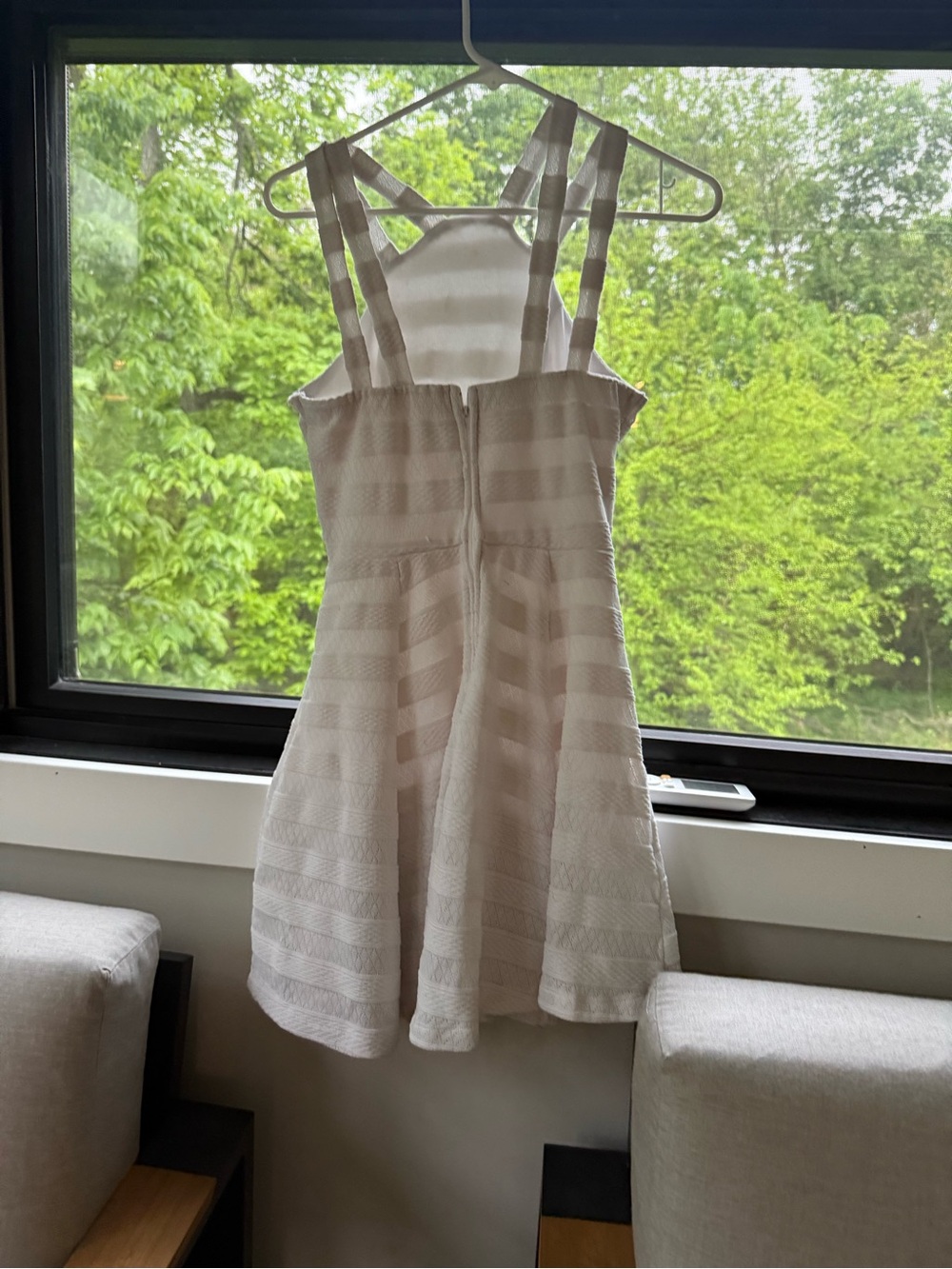 Ivory Striped Fit & Flare Dress with Strappy Back